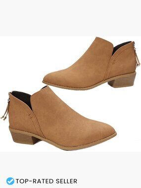 Casual Low Heeled Ankle Booties Chunky Block Heel Side V Cut Zip Closure